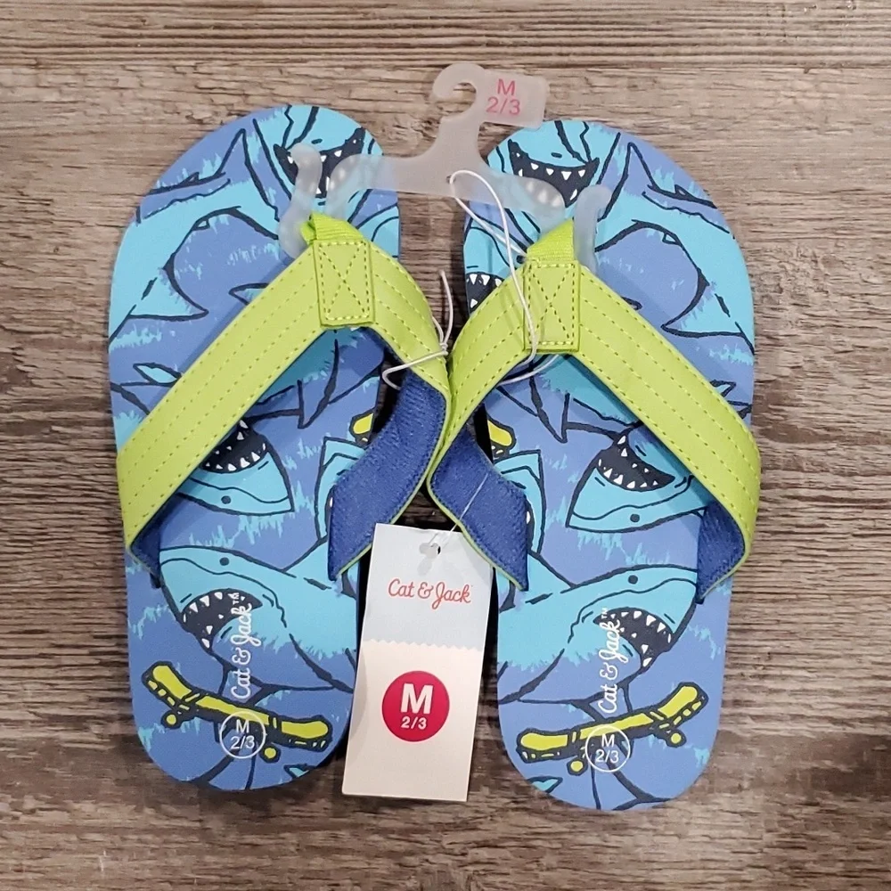 2/$15 Cat & Jack Sharks Sandals Size Large 4/5 & Medium 2/3
